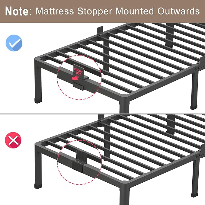 ROIL 7 inch Metal Queen Bed Frame with Rounded Corner Mattress Retainers 3500LBS Heavy Duty Steel Slats No Box Spring Needed Platform Noise-Free Easy Assemble