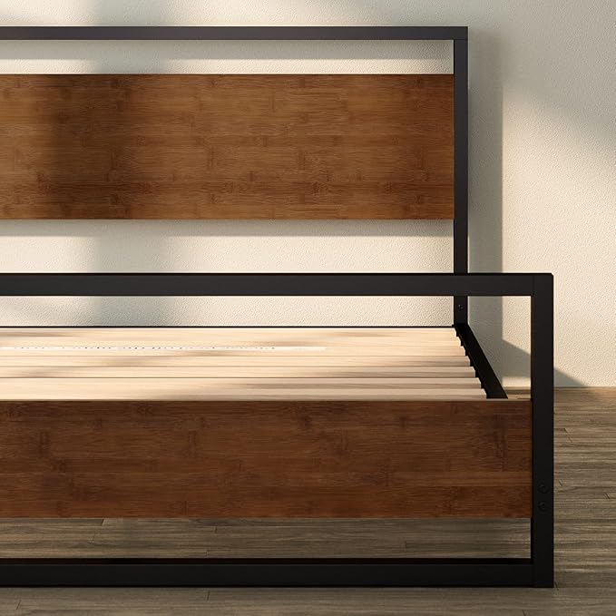 ZINUS Suzanne Bamboo and Metal Platform Bed Frame with Footboard, Wood Slat Support, No Box Spring Needed, Easy Assembly, King