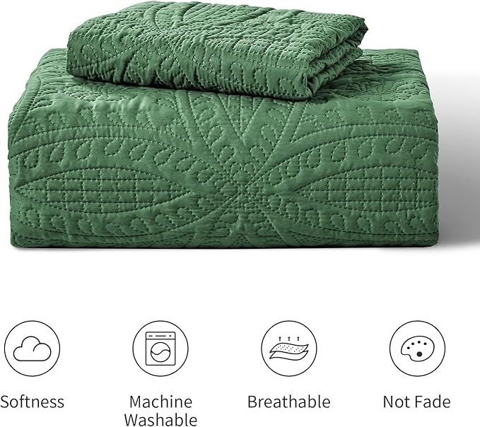 Love's cabin Twin Quilt Set Olive Green Bedspreads - Soft Bed Summer Lightweight Bedspread Comforter - Modern Style Coin Pattern Coverlet for All Season - 2 Pieces (1 Quilt, 1 Pillow Sham)