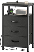 Huuger Nightstand with Charging Station, 27.6 Inch Side Table with Fabric Drawers, End Table Bedside Table with USB Ports and Outlets, Night Stand for Bedroom, Black