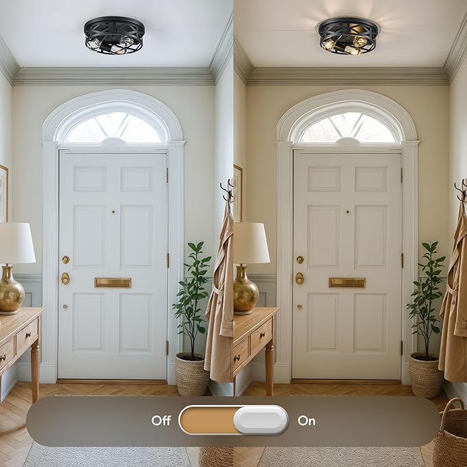 VONLUCE Flush Mount Ceiling Lights, 4-Light Hallway Ceiling Lighting Fixtures, 15 inch Farmhouse Metal Cage Ceiling Lights for Entryway Kitchen, Adjustable Lamp Holders, 2 pcs, Black