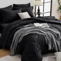 HEVUMYI Black Queen Comforter Set - 7-Piece All Season Bed in a Bag Queen, Ultra Soft Bedding Set with Comforter, Flat Sheet, Fitted Sheet, Pillowcases, Pillow Shams, Black