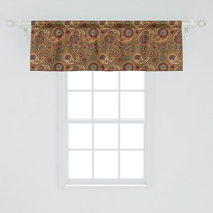 Ambesonne Paisley Window Valance Pack of 2, Vintage Inspired Multicolored Leaf Flower Motif in Earth Tones Print, Rod Pocket Curtain Valances for Kitchen Bedroom, 42" X 18", Army Green