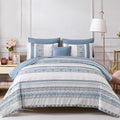 Cottolester Boho Comforter Set Full Size Light Blue Comforter Set 8 Piece Bed in a Bag Striped Paisley Bedding Sets