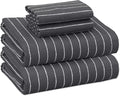 RUVANTI Flannel Sheets Queen Size - 100% Cotton Double Brushed Bed Sheets, Deep Pockets 16 Inches Queen Sheet Set, All Seasons Breathable & Extra Soft - Warm & Cozy, 4 Piece, Pinn Stripe