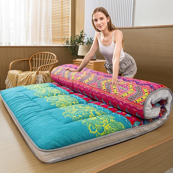 MAXYOYO Twin Futon Floor Mattress Shikibuton Sleeping Mats for Adults, Floor Futon with High-Density Foam, Portable Mattress for Living Room, Guest Room, Bohemian B
