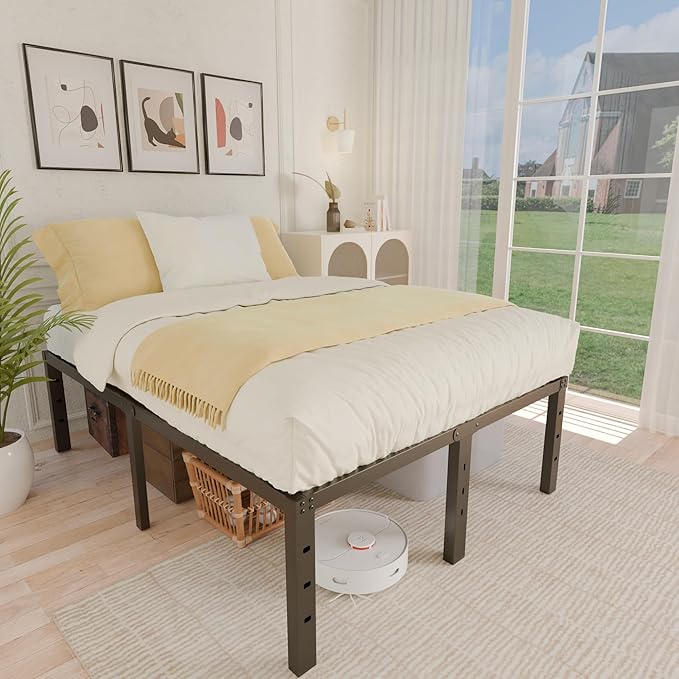ALDRICH 18 Inch Metal Full Size Bed Frame - Black Basic Steel Slats Platform, Easy Assembly Heavy Duty Noise Free Bedframes, No Box Spring Needed