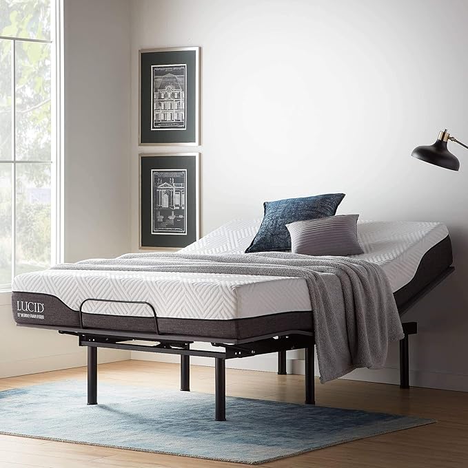 Lucid L150 Adjustable Base – Bed Frame with Head and Foot Incline – Wireless Remote Control – Premium Quiet Motor, Full size