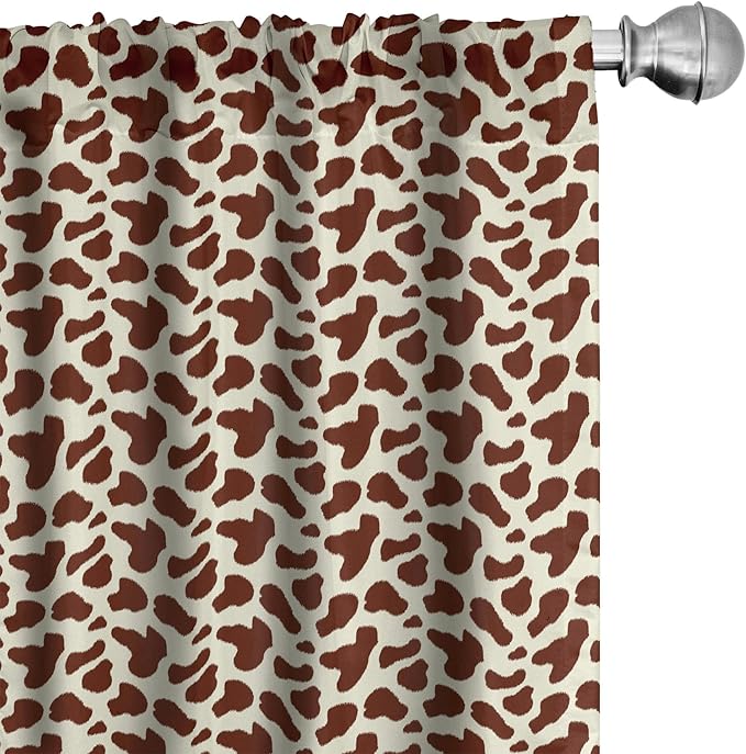 Ambesonne Cow Print Window Curtains, Cattle Skin with Brown Spots Agriculture Cow Oxen Hide Camouflage Pattern, Lightweight Decor 2-Panel Set with Rod Pocket, Pair of - 28" x 63", White Brown