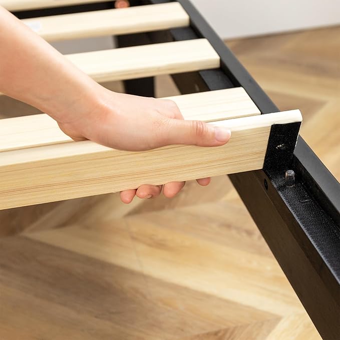 Mellow Naturalista Grand 12 Inch Solid Wood Platform Bed with Wooden Slats, Easy Assembly, King, Black