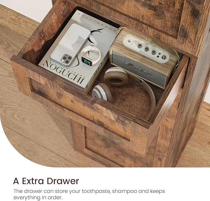 Iwell 67" Tall Storage Cabinet, Bathroom Cabinet with Drawer & Adjustable Shelves, Narrow Storage Cabinet, Floor Cabinet for Living Room, Home Office, Rustic Brown