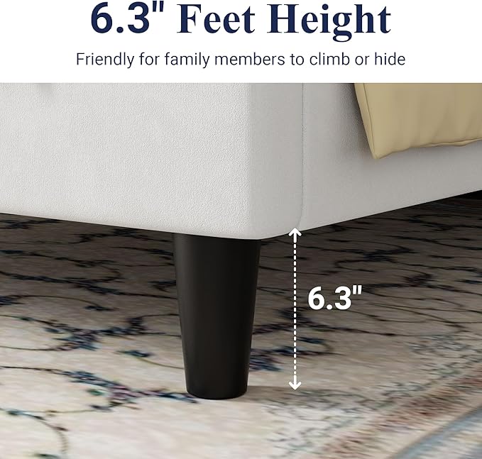 Allewie Full Bed Frame/Velvet Upholstered Bed Frame with Vertical Channel Tufted Headboard/Strong Wooden Slats/Platform Bed Frame/Mattress Foundation/Box Spring Optional/Easy Assembly/White
