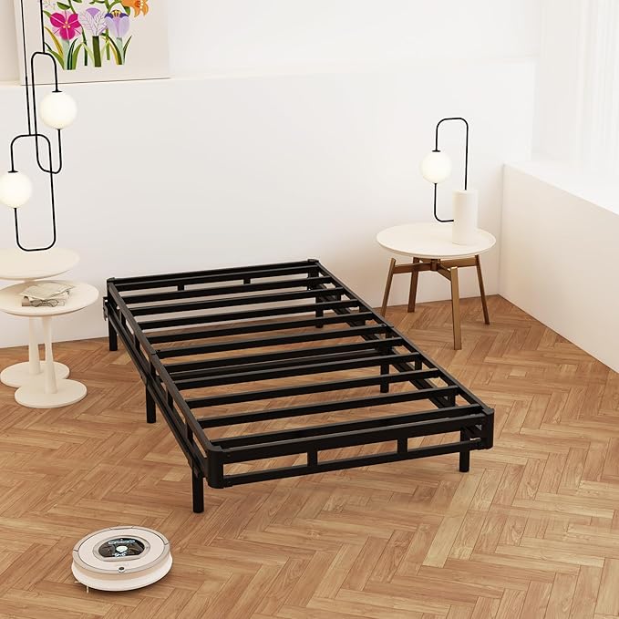 Box Spring Twin 4 Inch Low Profile, Heavy Duty Metal Box Spring Bed Base with Fabric Cover, Mattress Foundation, Easy Assembly, Noise Free, Black