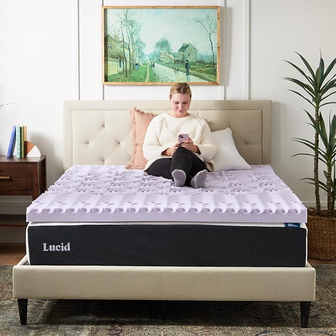 LUCID Lavender Infused 3 Inch Memory Foam Mattress Topper with 5 Zones – Twin Size – Plush Feel – CertiPUR Certified – Dorm Room Essentials