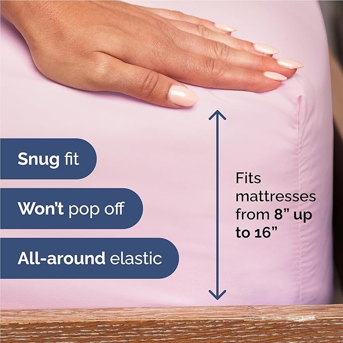 Full 6 Piece Sheet Set - Comfy Breathable & Cooling - Ultra-Soft Hotel Luxury Bedding Set with 8-16 Inch Deep Pockets - 1 Flat & 1 Fitted Sheet & 4 Pillowcases - Wrinkle Free & Easy Care - Light Pink
