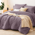CozyLux Full Size Comforter Sets with Sheets Seersucker 7 Pieces Dusty Purple Bed in a Bag Textured Luxury Soft Bedding Set with Down Alternative Comforter, Sheets, Pillowcases & Shams for All Seasons