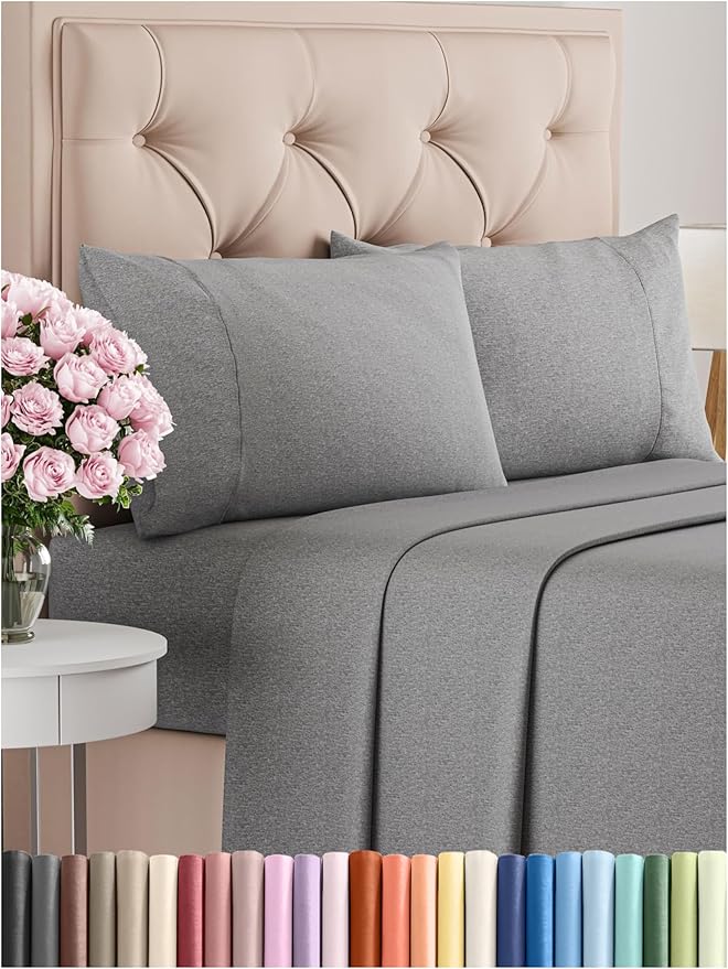 Twin 4 Piece Sheet Set - Comfy Breathable & Cooling - Soft Hotel Luxury Bedding Set with 8-16 Inch Deep Pockets - 1 Flat & 1 Fitted Sheet & 2 Pillowcases - Wrinkle Free & Easy Care - Heathered Grey