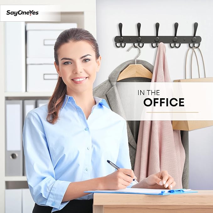Coat Rack Wall Mount with 5 Tri Hooks, Stainless Steel 16 Inch – Black Matte Finish, Heavy Duty Wall Mounted Hook Rack for Coats, Hats, Towels, Scarfs, Robes, Bags, Entryway & Bathroom
