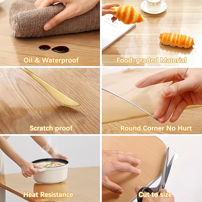 Clear Table Protector 24 x 108 Inch Thick Plastic Table Cover Protector Waterproof PVC Clear Tablecloth Protector Pad Vinyl Desk Top Protector Mat for Wood Coffee Glass End Sofa Side Dining Room Table