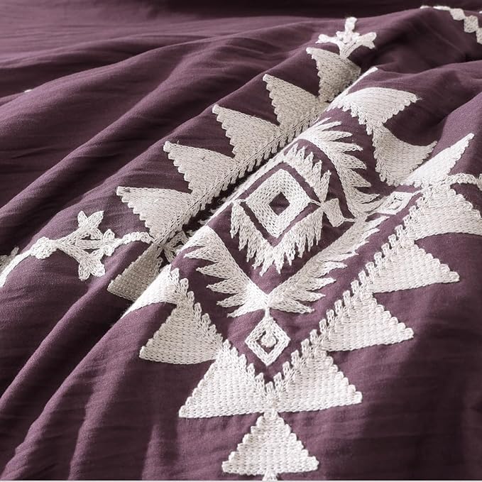 MaiRêve Embroidery King Size Comforter Set Purple, Boho Farmhouse Western Bedding Set 7 Pieces, All Season Bed in A Bag Comforter Set with Sheets, Pillowcases & Shams