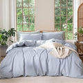 MooMee Bedding Duvet Cover Set 100% Washed Cotton Linen Like Textured Breathable Durable Soft Comfy (Heathered Cornflower Blue, Super King 108"x98")