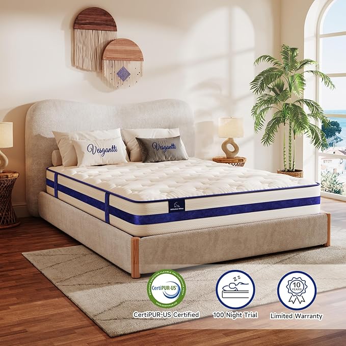 Vesgantti Full Size Mattress, 10 Inch Innerspring Hybrid Mattress in a Box with Memory Foam, Durable Support & Pressure Relief, Medium Firm Feel