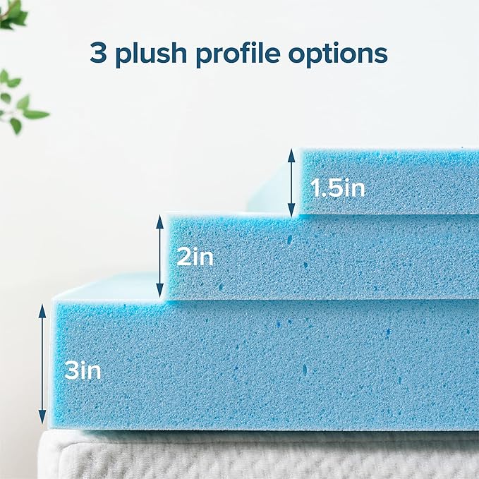 ZINUS 2 Inch Green Tea Cooling Gel Memory Foam Mattress Topper, Cooling Gel Foam, CertiPUR-US Certified, King, Blue