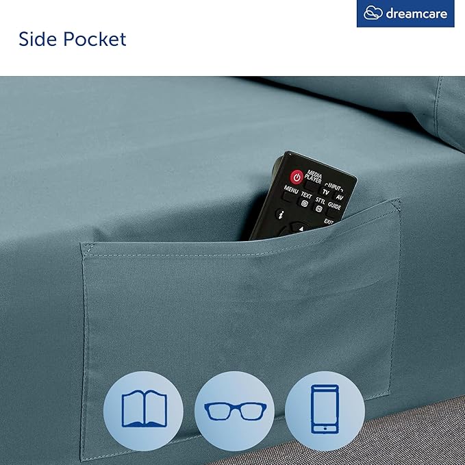 DREAMCARE Queen Sheet Set – 6 pcs Cooling Bed Sheets – up to 15” Deep Sheets Queen Size Bed Set – 2500 Supreme Collection – Extra Soft 100% Brushed Microfiber Hotel Luxury with Side Pocket – M Blue