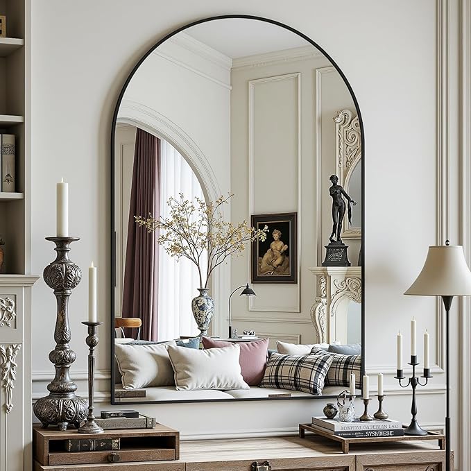 Antok Bathroom Mirror,30"x20" Wall Mirror, Decorative Mirrors Vanity Mirror Aluminum Alloy Frame Contemporary Hanging Mirror for Living Room Bathroom Entryway,Black,Arched