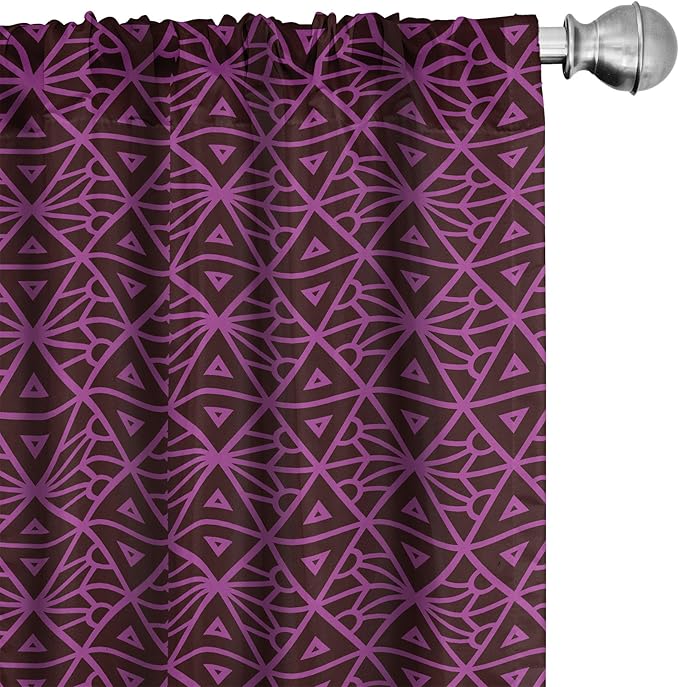 Ambesonne Lattice Window Curtains, Abstract Symmetric Pattern with Geometric Elements in Pink Color Shade, Lightweight Decor 2-Panel Set with Rod Pocket, Pair of - 28" x 63", Brown Magenta