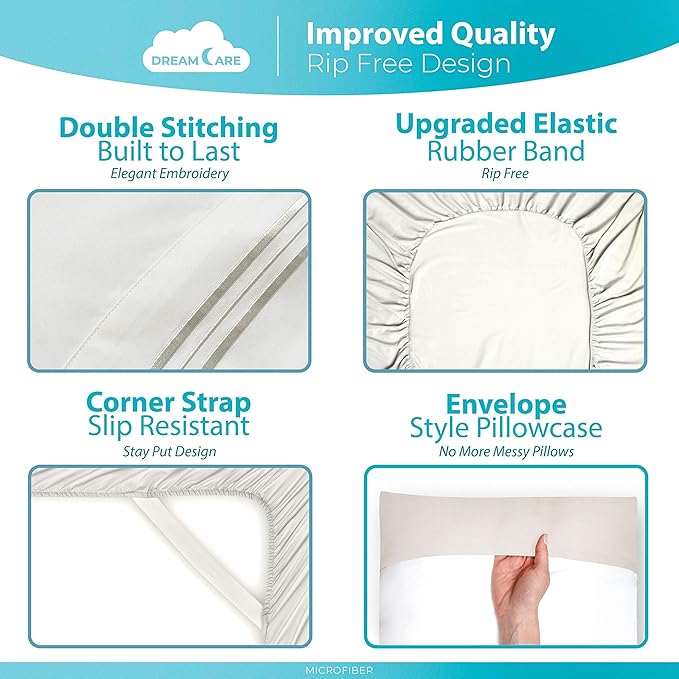 DREAMCARE Queen Sheet Set – 6 pcs Cooling Bed Sheets – up to 15” Deep Sheets Queen Size Bed Set – 2500 Supreme Collection – Extra Soft 100% Brushed Microfiber Hotel Luxury with Side Pocket – Ivory