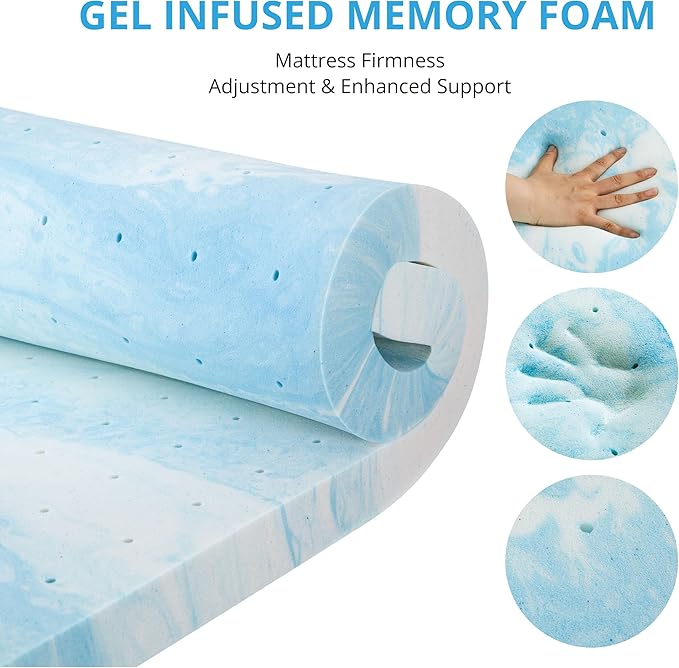 EGO Gel Memory Foam Mattress Topper, 3 Inch Cal King with Removable Breathable Soft Cover, Cooling Bed Topper for Comfort Body Support & Pressure Relief, CertiPUR-US Certified