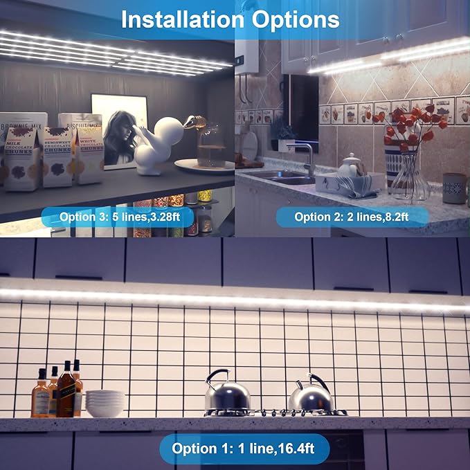 LAFULIT 10 PCS Under Cabinet Lights Kit, Stick on Lights, Flexible Led Strip Lights with Remote and Power Adapter,for Kitchen Cabinets Shelf Desk Counter Corner, 6000K Daylight White, 16.4ft