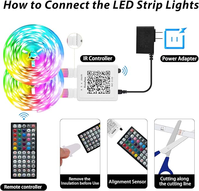 Led Lights for Bedroom 200ft Music Sync Color Changing Led Strip Lights with 60 Key Remote and App Control RGB Led Light Strip for Home Party Room Decoration (2 * 100ft)