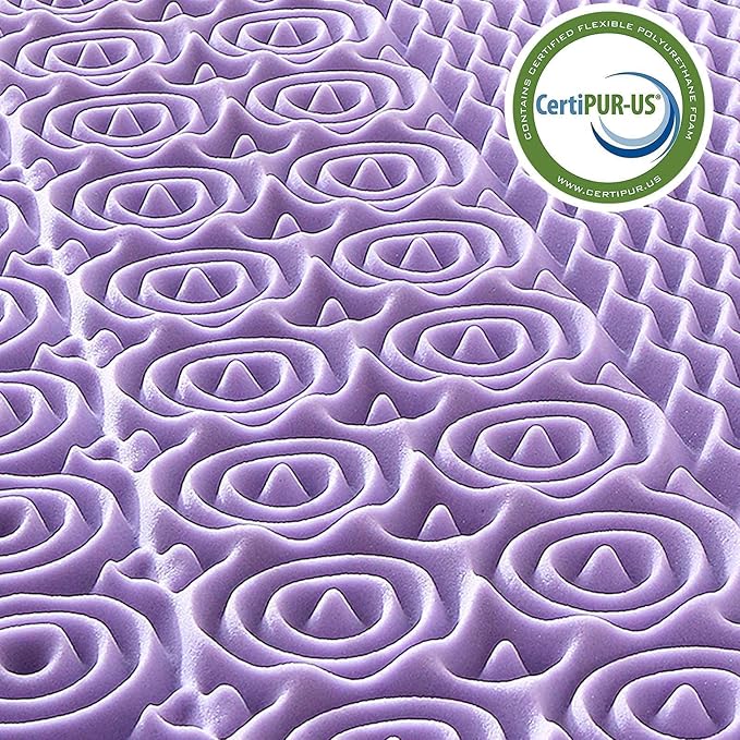 MUXHOMO 2 Inch 7-Zone Queen Mattress Topper, Egg Crate Foam Mattress Topper Queen Size for Back Pain, Lavender Cooling Gel Infused Bed Pad, CertiPUR-US and Oeko-TEX Certification (60"×80")