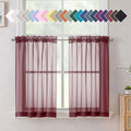 Aiyufneg Wine Kitchen Sheer Curtains 36 inches Long, Short Kitchen Window Treatment Solid Sheers Cafe Curtains Bathroom Voile Half Window Curtains 2 Panels for Laundry Room, Rod Pocket, 40" Wx36 L