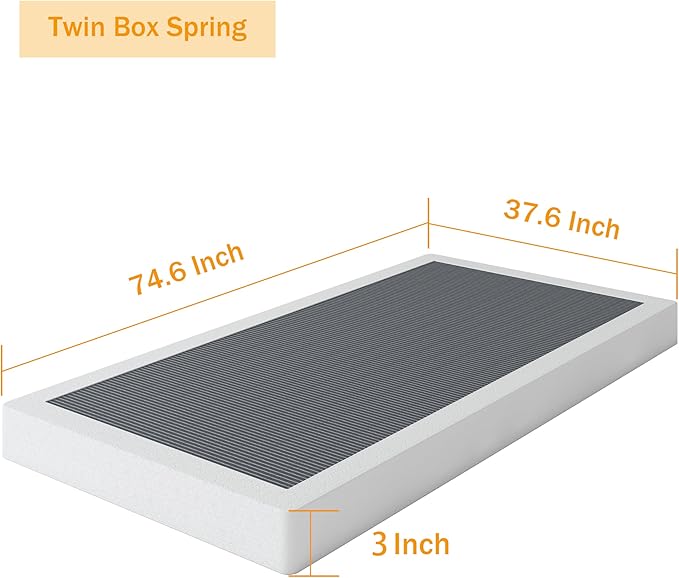 Box Spring Twin - 3 Inch Heavy Duty Low Profile Metal Box Springs for Twin Bed, Mattress Foundation, Easy Assembly,Easy Clean Cover