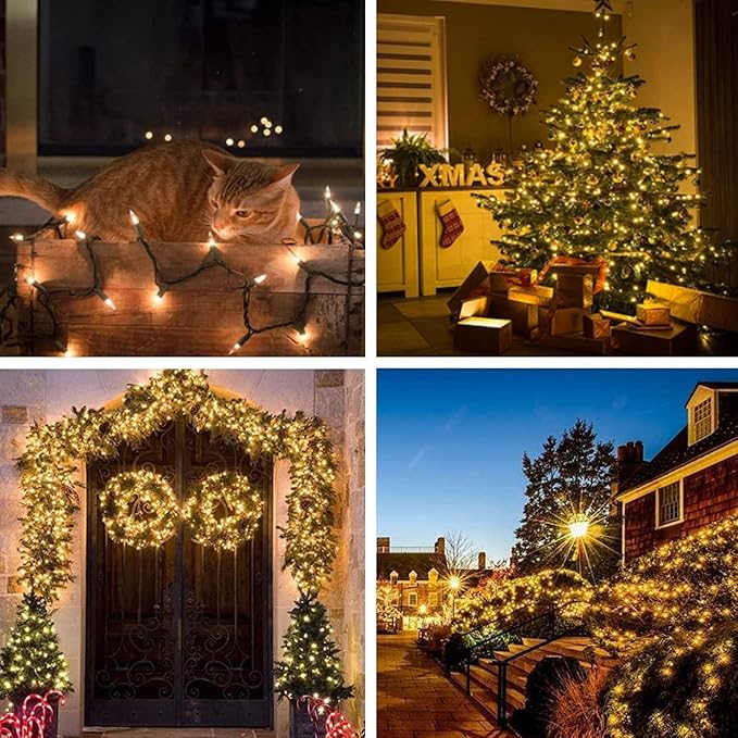 LIDORE Super Bright Clear Mini Christmas Tree String Lights, Gift for Decoration, 21.45FT 100 Count Bulbs with Green Cord, UL Listed Indoor Outdoor Lighting for Holiday (Green Cable, 2-Pack)