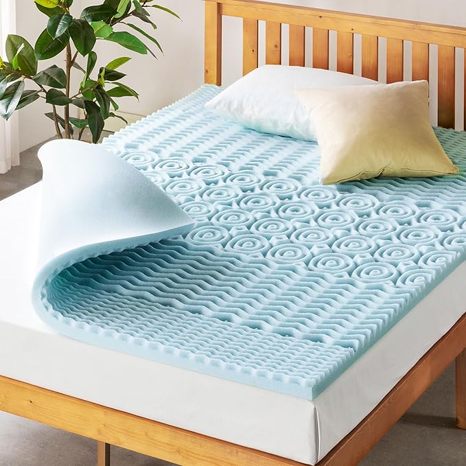 Mellow 2 Inch 5-Zone Memory Foam Mattress Topper, Cooling Gel Infusion, Dorm Essentials, King Blue
