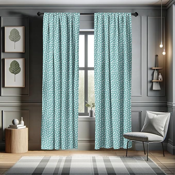 Ambesonne Turquoise Window Curtains, Retro Vintage 60s 50s Inspired Geometric Polka Dots Romantic Art Print, Lightweight Decor 2-Panel Set with Rod Pocket, Pair of - 28" x 95", White and Blue