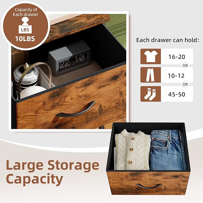 Somdot Tall Dresser for Bedroom with 6 Drawers, Storage Organizer Chest of Drawers with Removable Fabric Bins for Closet Bedside Living Room Laundry Entryway Hallway, Wood Grain Print