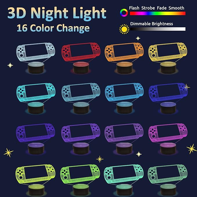 Attivolife Gameped 3D Illusion Lamp, Handheld Game Console Night Light with Remote Control + Timer 16 Color Change Lamps Kids Gamer Room Decor Plug in Cool Festival Birthday Gifts for Boys Men Child