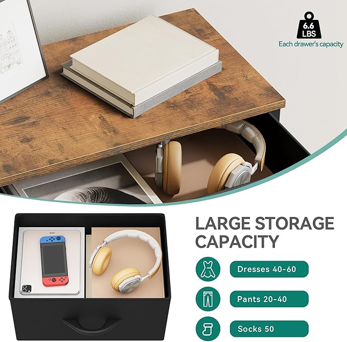 YITAHOME Storage Tower with 4 Drawers - Fabric Dresser, Organizer Unit for Bedroom, Living Room, Closets - Sturdy Steel Frame, Easy Pull Fabric Bins & Wooden Top