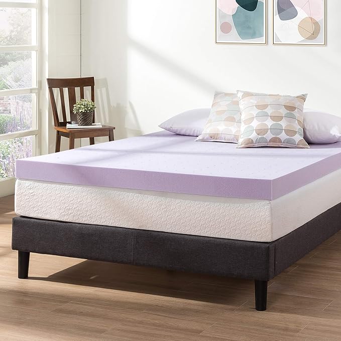 Mellow 4 Inch Ventilated Memory Foam Mattress Topper, Soothing Lavender Infusion, CertiPUR-US Certified, King