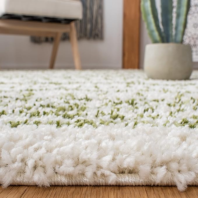 SAFAVIEH Arizona Shag Collection Area Rug - 6'7" Square, Ivory & Green, Moroccan Design, Non-Shedding & Easy Care, 1.6-inch Thick Ideal for High Traffic Areas in Living Room, Bedroom (ASG741Y)