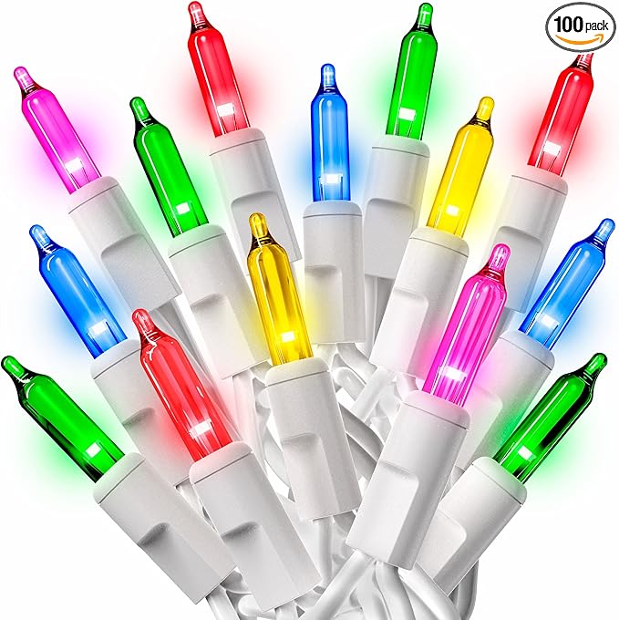 PREXTEX Multicolor String Lights (20 Feet, 100 Count) with White Cord - Indoor and Outdoor Colorful Twinkle Lights for Holiday Decor