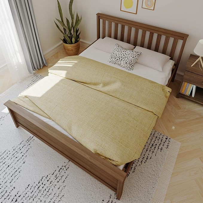 Max & Lily Queen Bed Frame with Slatted Headboard, Solid Wood Platform Bed for Kids, No Box Spring Needed, Easy Assembly, Walnut