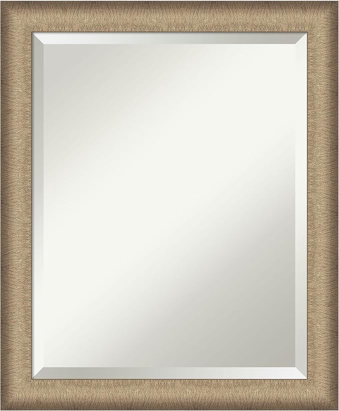 Amanti Art Bronze Bathroom Mirror for Over Sink, 23x19 Elegant Brushed Bronze Narrow Rectangle Vanity Mirror, Small Casual Frame, Hangs Horizonally and Vertically, Bathroom Wall Decor, Beveled Edge