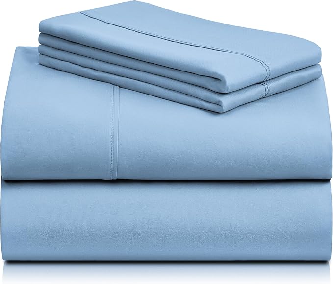 LuxClub 4 PC California King Sheet Set, Breathable Luxury Bed Sheets, Deep Pockets Wrinkle Free Cooling Sheets Machine Washable Hotel Bedding Silky Soft - Sky Cal King