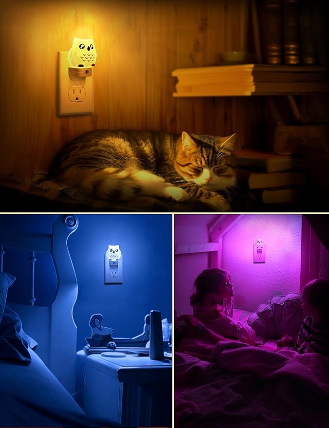 DORESshop Owl Night Lights Plug Into Wall, Cute Night Light for Kids, 8-Color LED Night Light with Dusk to Dawn Sensor, Decorative Nightlight for Kid Room, Bathroom, Bedroom, Children Gift, 1 Pack